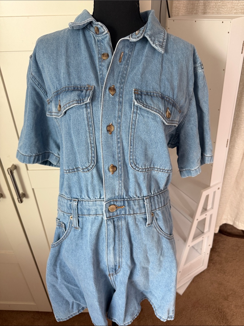 Universal Thread Light Blue Denim Short Sleeve Romper
